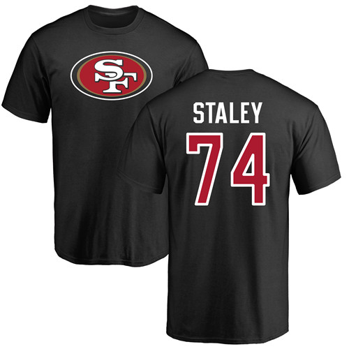 Men San Francisco 49ers Black Joe Staley Name and Number Logo #74 NFL T Shirt->nfl t-shirts->Sports Accessory